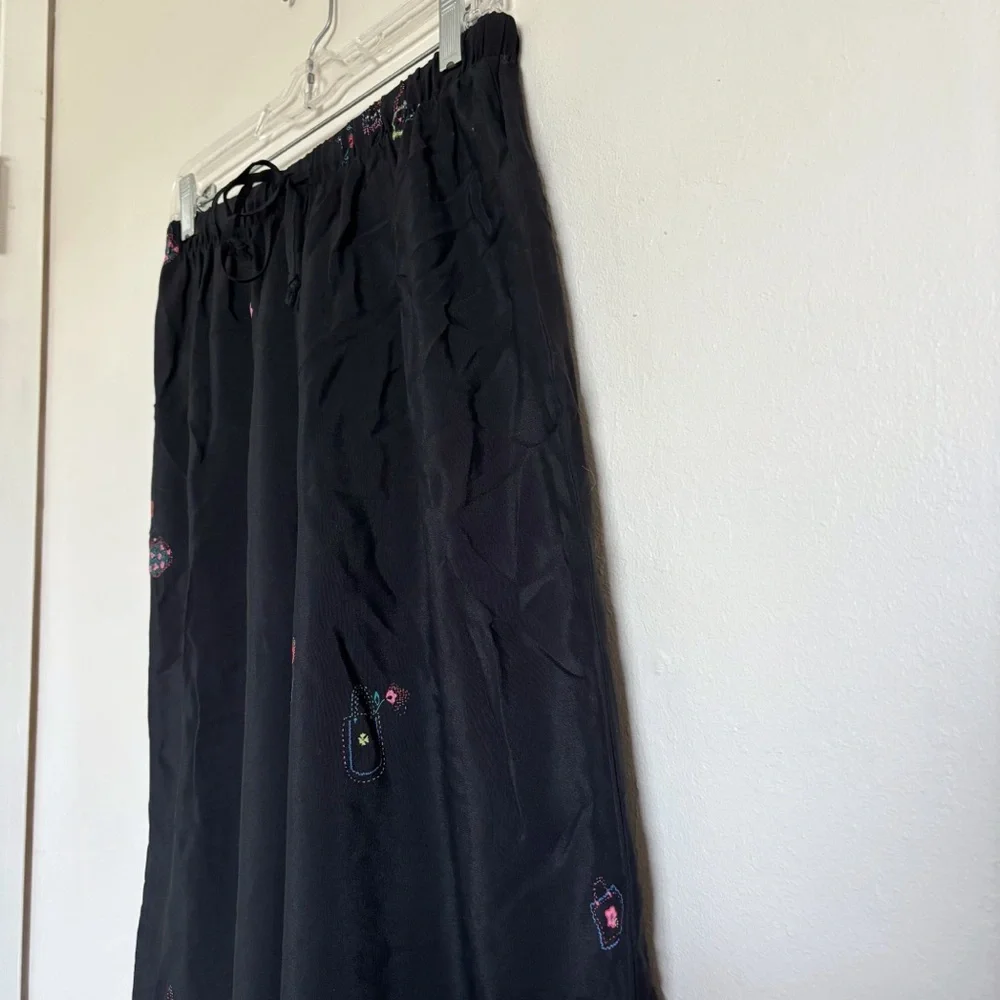Hot Cotton by Marc Ware Spring Theme Black Wide Leg Pants Size Large Palazzo - Picture 2 of 11